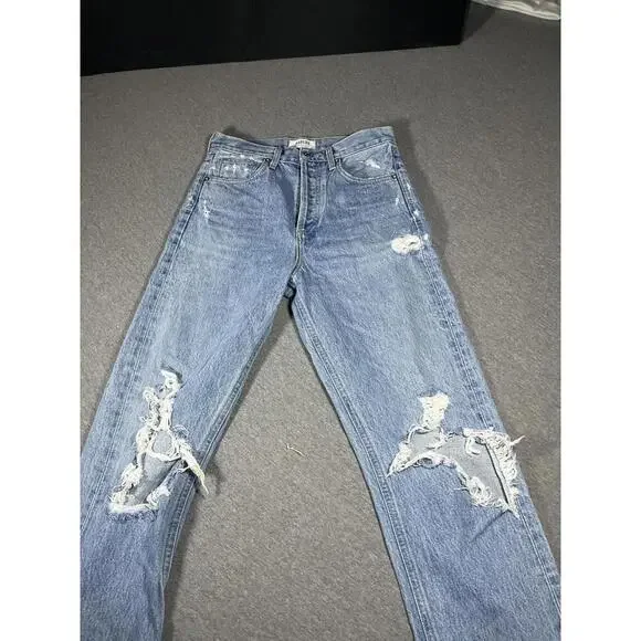 AGOLDE 90s Mid Rise Womens Size 23 LightWash Distressed cut#62170 style#A069C811 - Picture 3 of 9